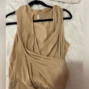 Tan Flowy Deep V-Neck Top